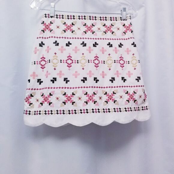 Blue Rain Mini Skirt Embroidered Aztec Boho Festival Scalloped Hem Small New - Picture 2 of 8